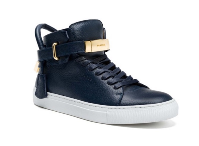 Buscemi 100mm Belted Leather High-Top Sneaker, Black/White
